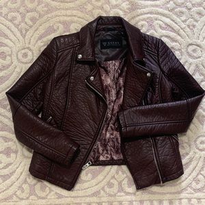 Guess Faux Leather Biker Jacket Sz Small